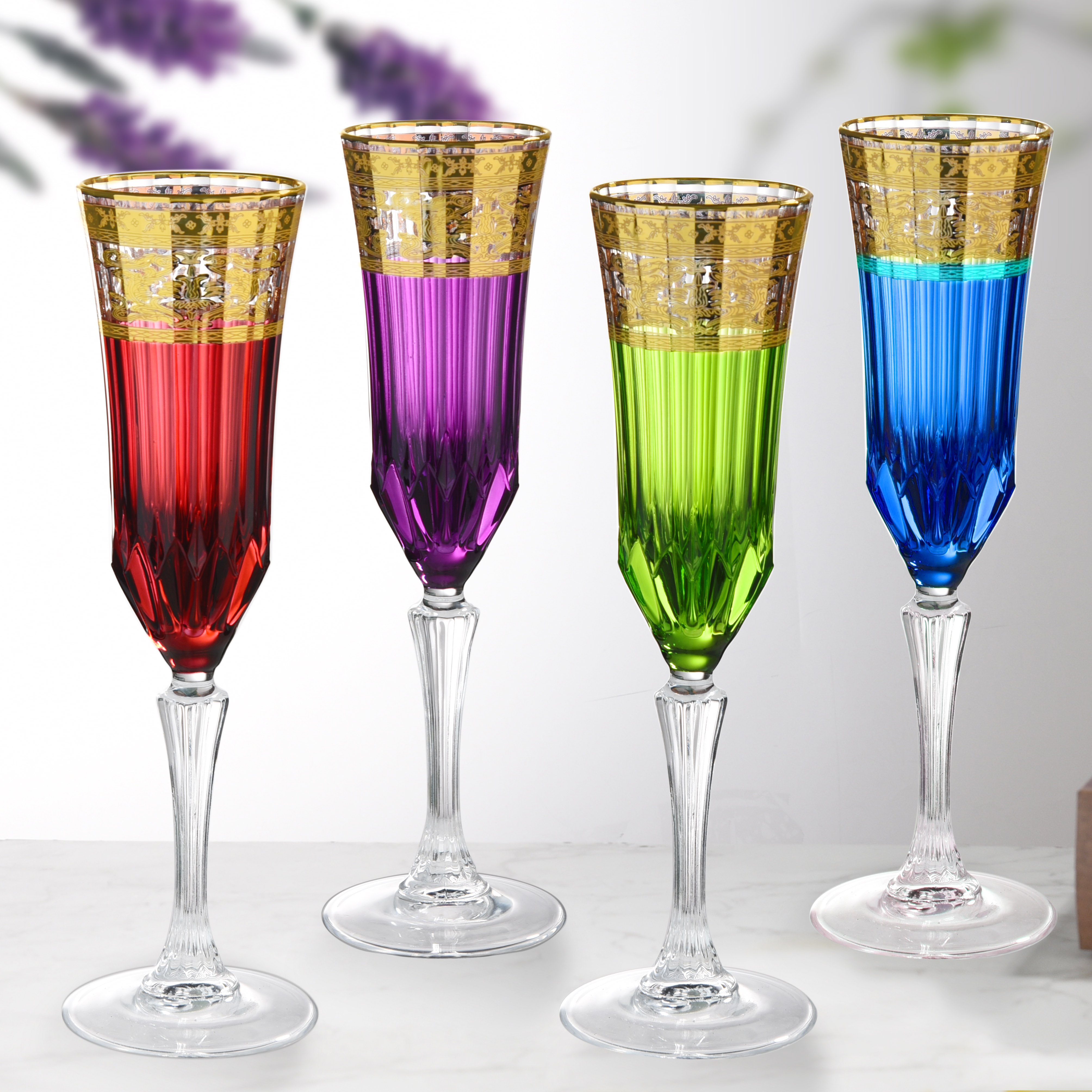 【金像】180ml（合并）意大利轻奢香槟杯真金微雕 捷克