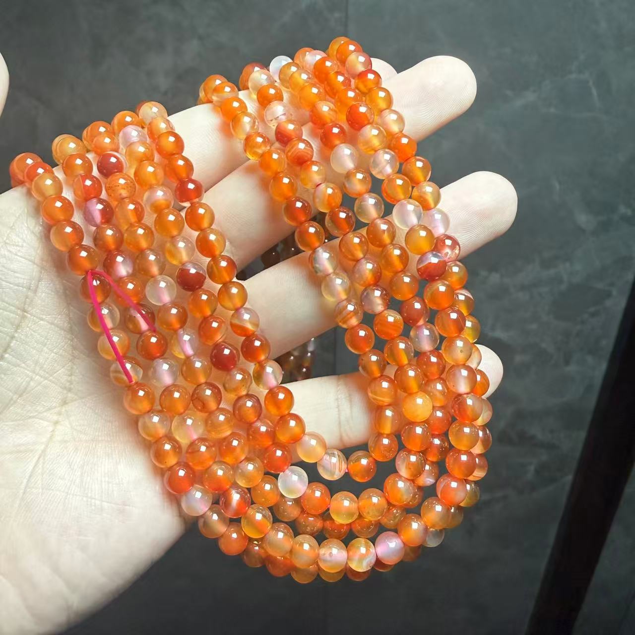 天然橙冰飘红玛瑙多圈手链转运珠设计春夏男女款显白送礼佳礼物