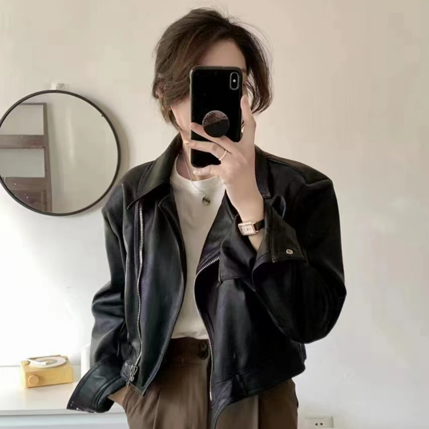 B- MEY春秋短款皮衣新款皮衣外套百搭韩版短款皮衣7723