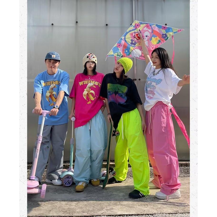 K265多巴胺彩色裤子美式工装裤男女夏季薄款直筒阔腿休闲裤潮