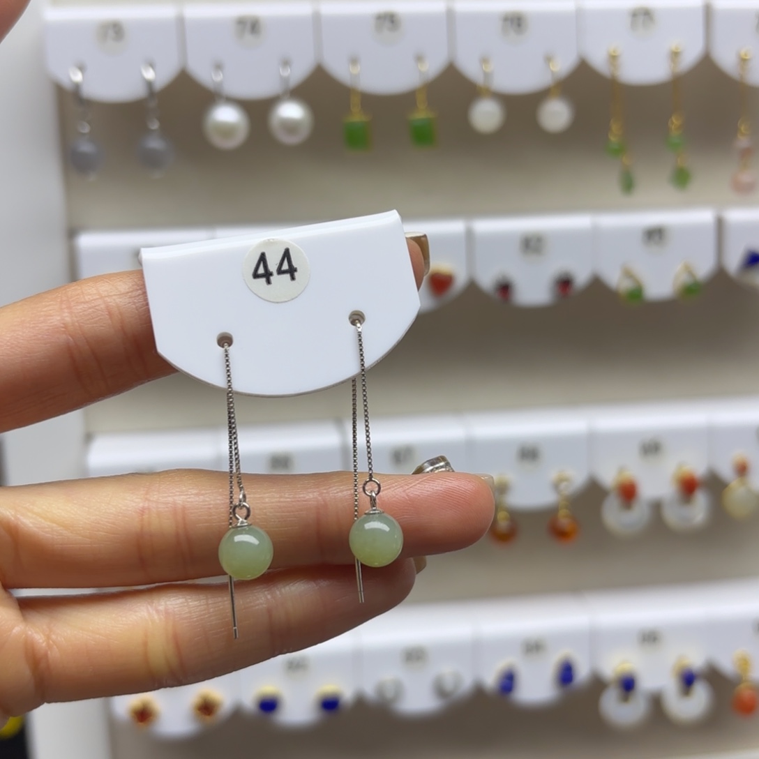 和田玉银S925镶嵌耳饰