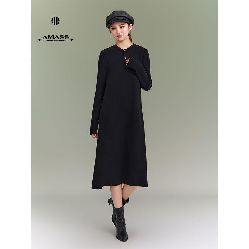 AMASS/阿玛施冬季新款双面磨毛轻盈发热保暖钻石绒连衣裙550080