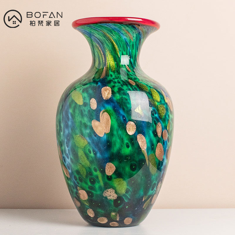 bofan/柏梵【孔雀翎】轻奢绿色花瓶摆件玄关客厅高级感琉璃艺术花瓶
