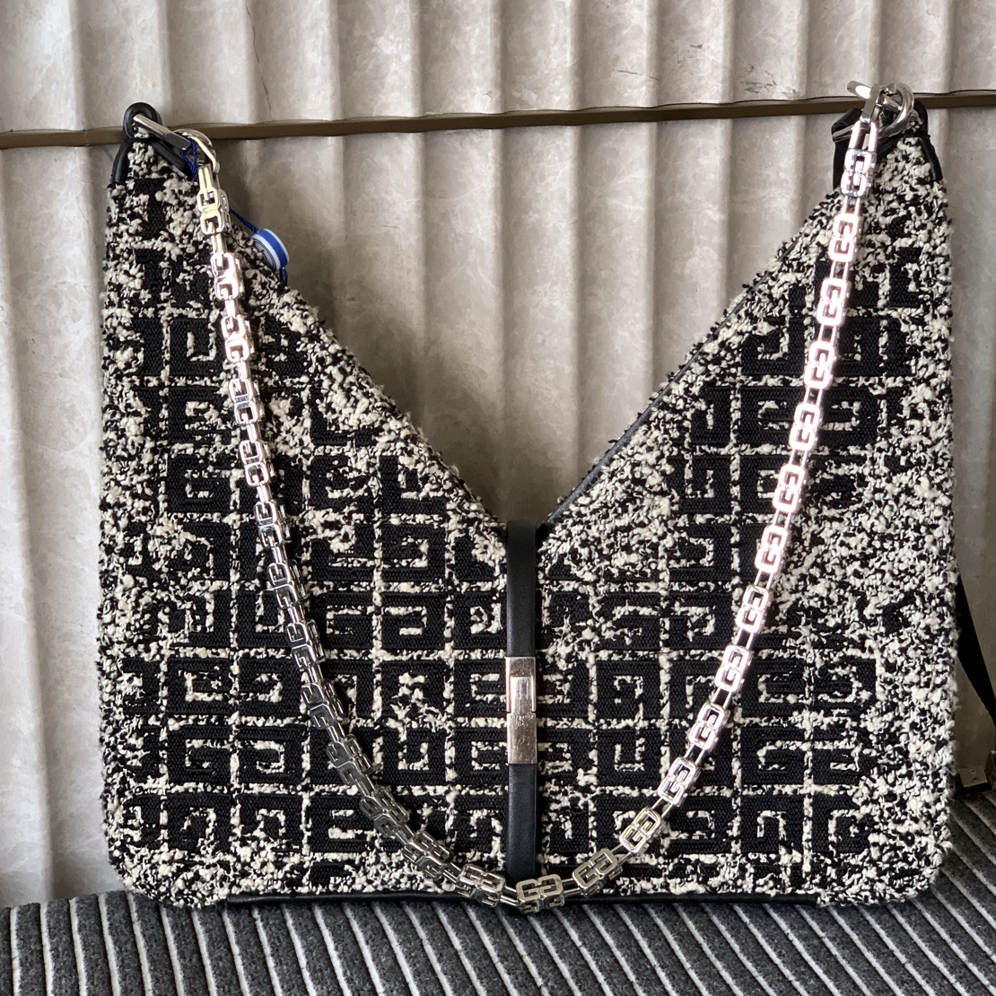 95新 Givenchy/纪梵希 毛呢CUT- OUT系列链条手提斜挎包