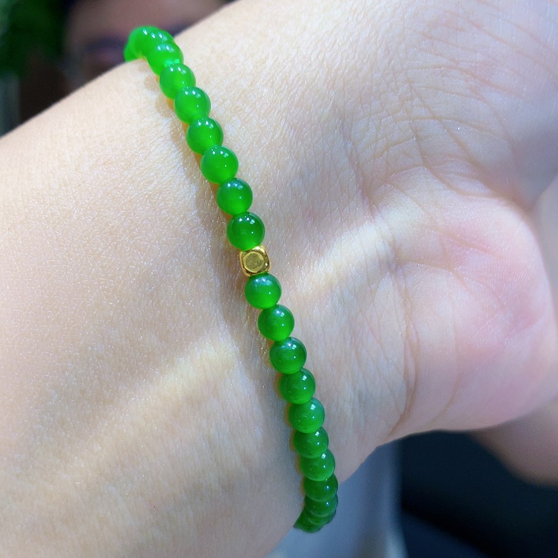 手链足金镶嵌和田玉（碧玉）卡4