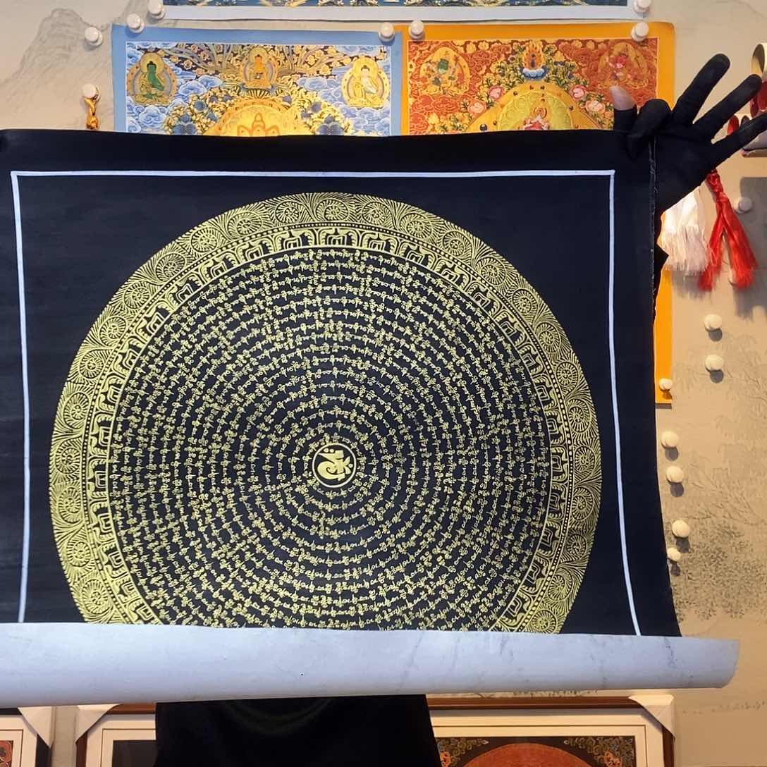 卷轴画纯手绘六字真言唐卡50尺