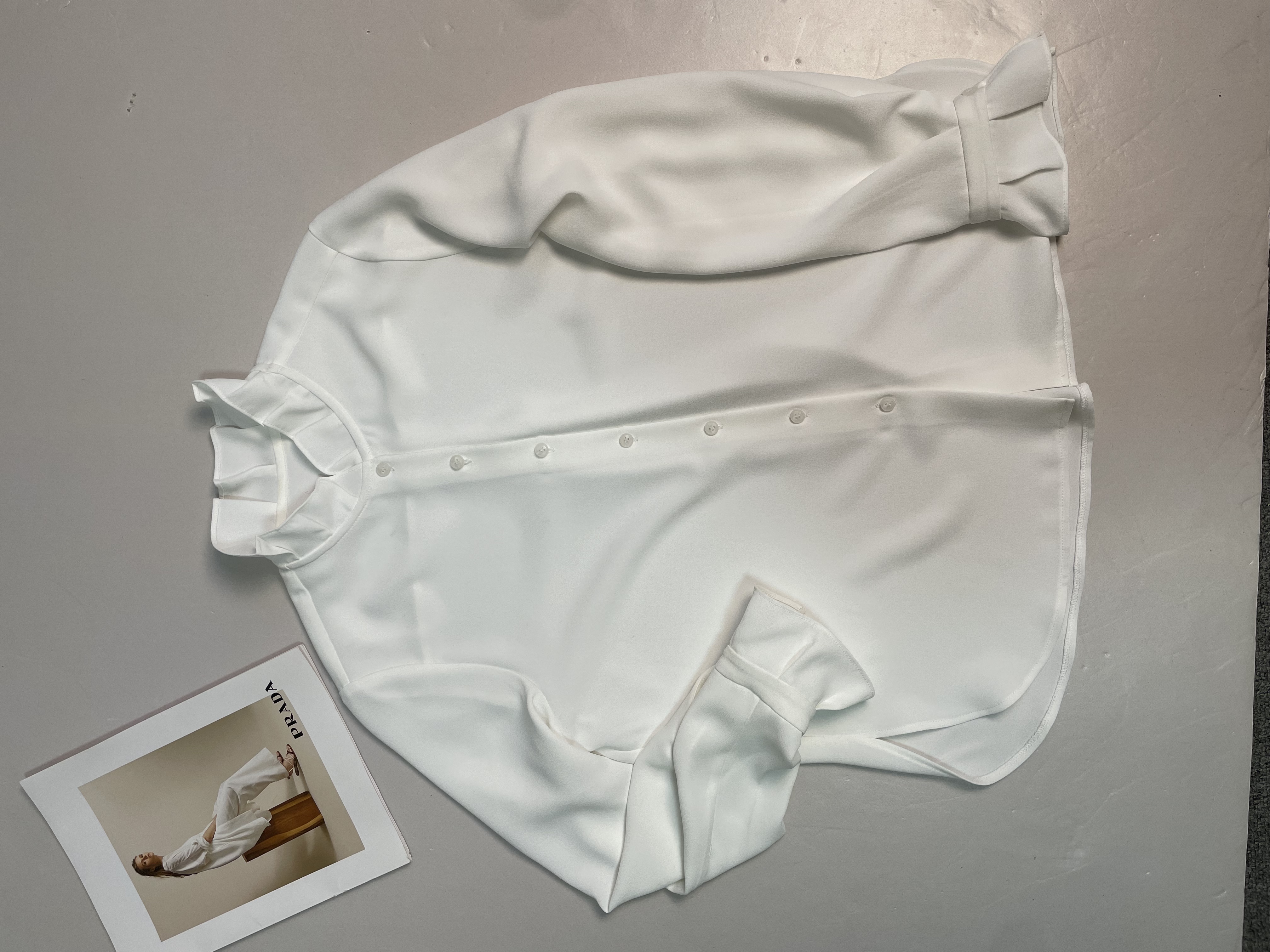 《云天织原创设计》进口聚酯法式花边木耳边设计感小众立领长袖衬衫