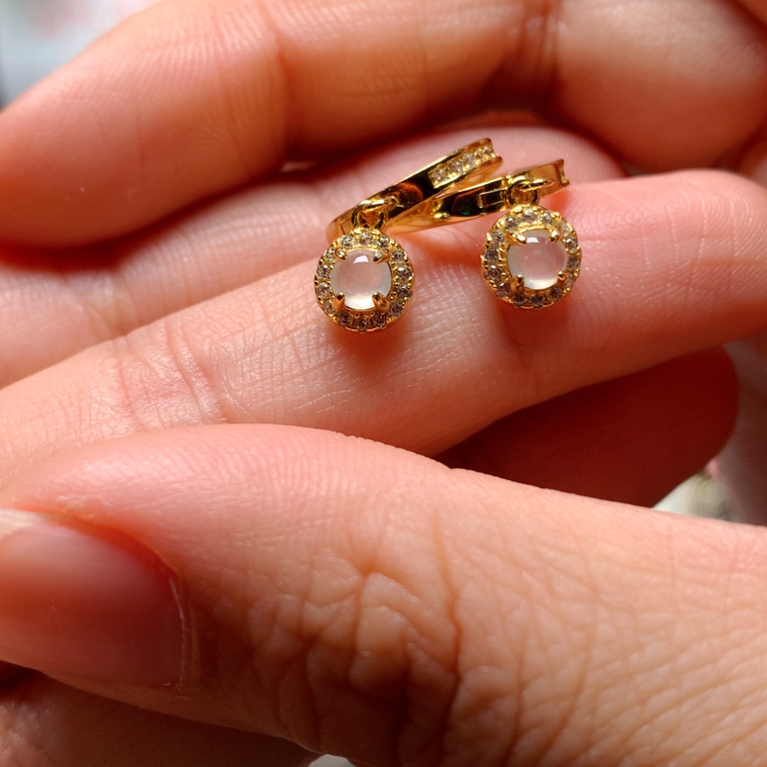 翡翠戒指银S925镶嵌天然翡翠耳饰