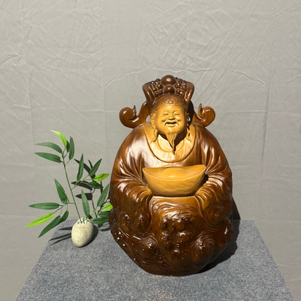「新品财神爷」桌面摆件纯手工实木雕刻玄关茶桌办公室艺术品文玩