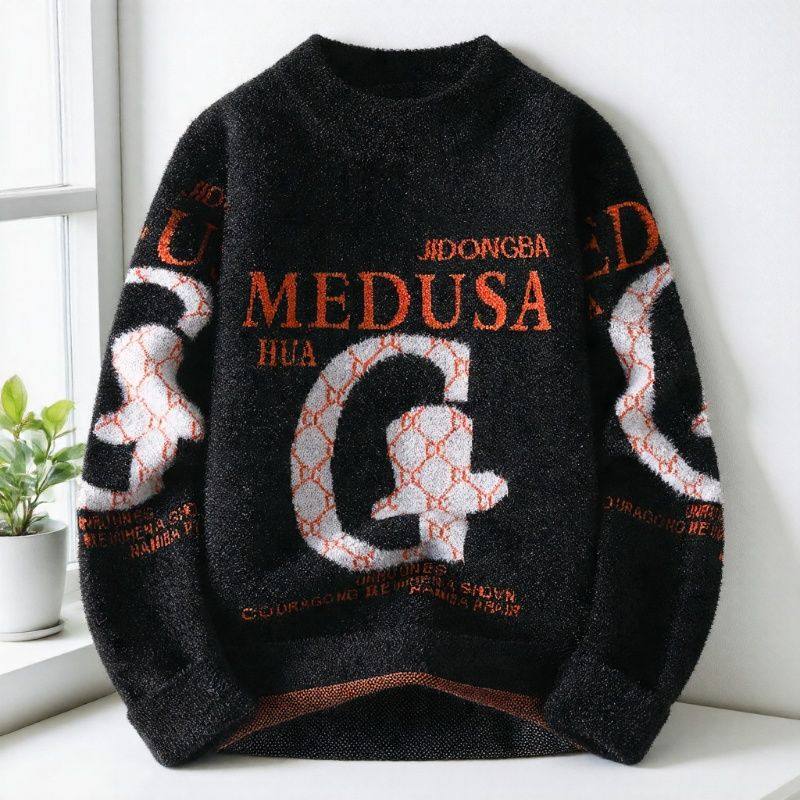 2025秋冬季印花毛衣青少年中领加厚保暖提花打底针织衫男士MY257