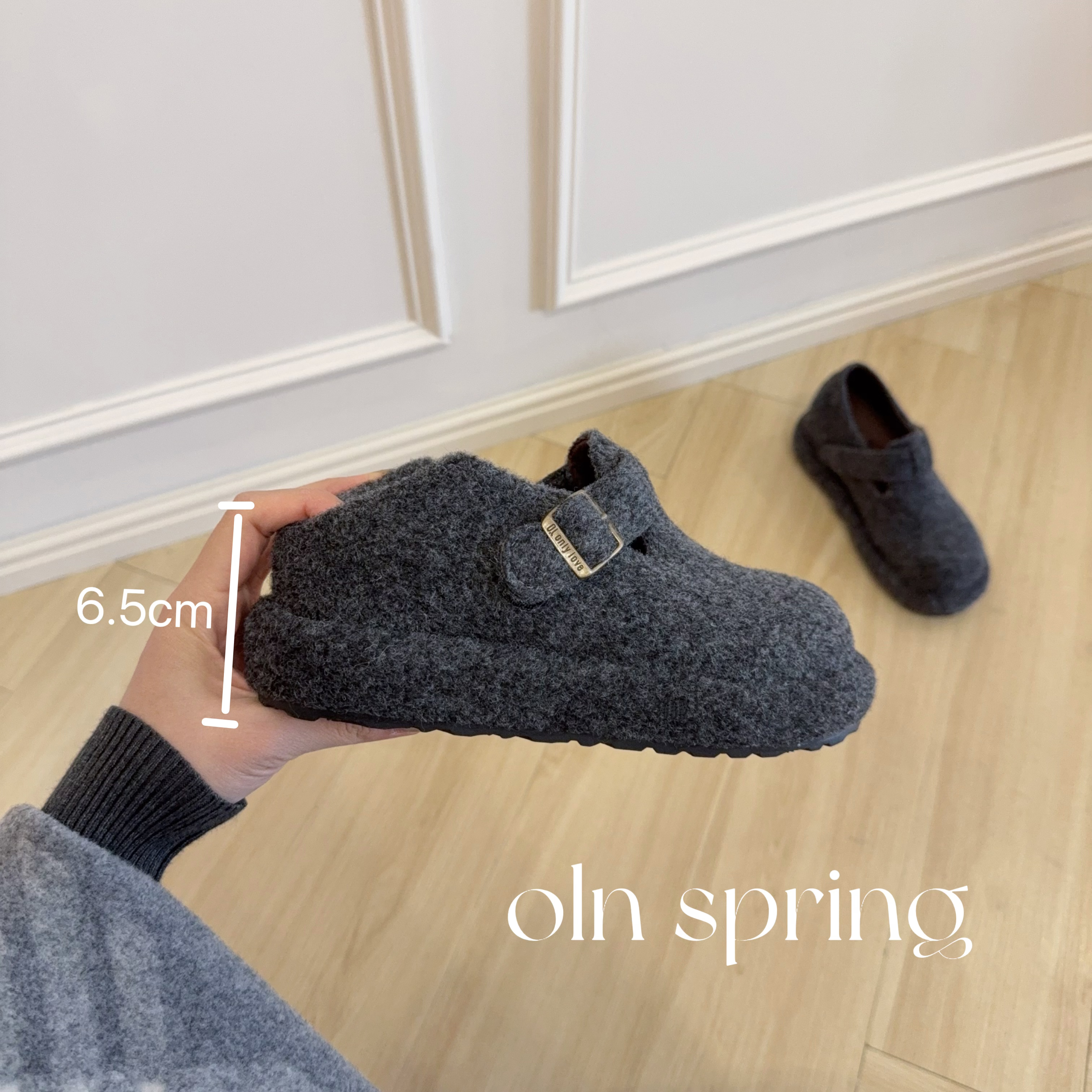 oln spring ｜简韩毛呢｜“6.5cm”小众设计韩国新款秋冬内增高勃肯鞋
