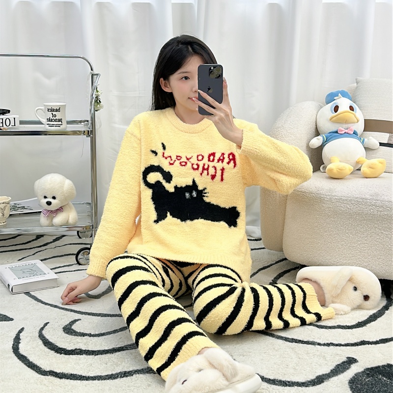 女士睡衣秋冬季半边绒高级感加绒加厚卡通少女冬天家居服套装外穿