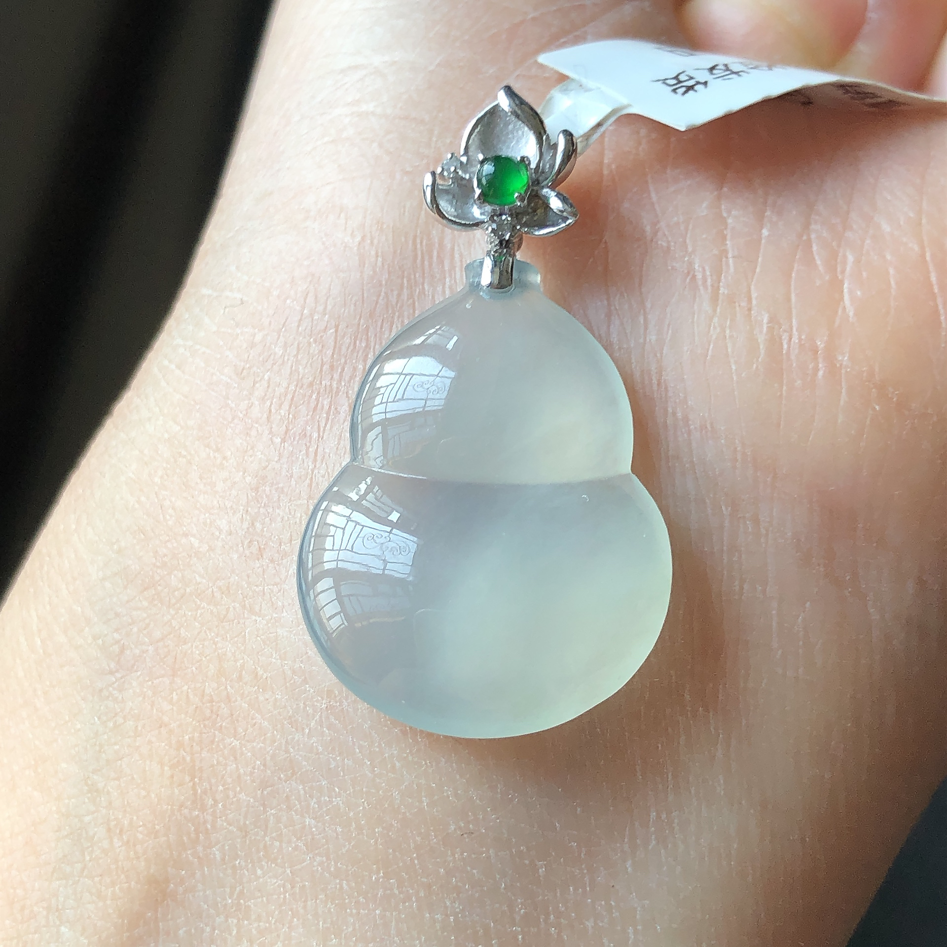 缅甸天然A货翡翠18k金镶嵌老坑冰种葫芦吊坠尺寸31.1/17.6/5