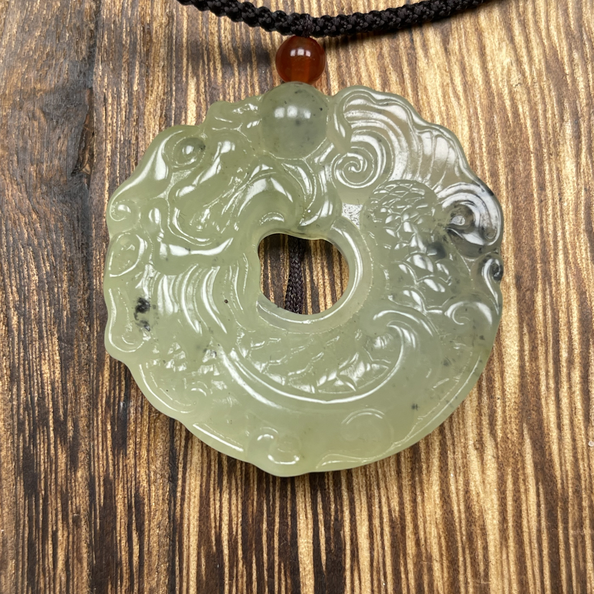 岫玉鱼化龙平安扣吊坠挂件
