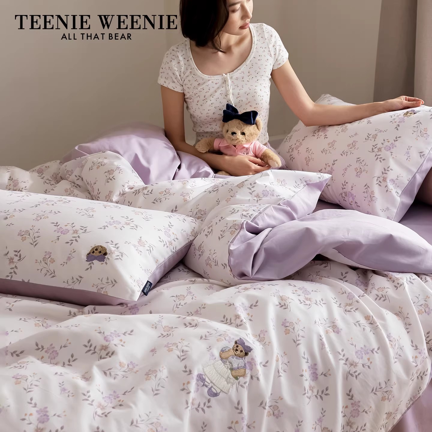 TeenieWeenie小熊A类春秋冬季全棉加厚四件套磨毛床单床笠款FXH