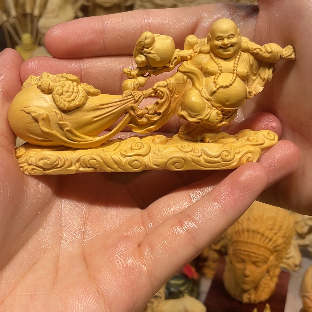 黄杨木黄杨木布袋弥勒佛