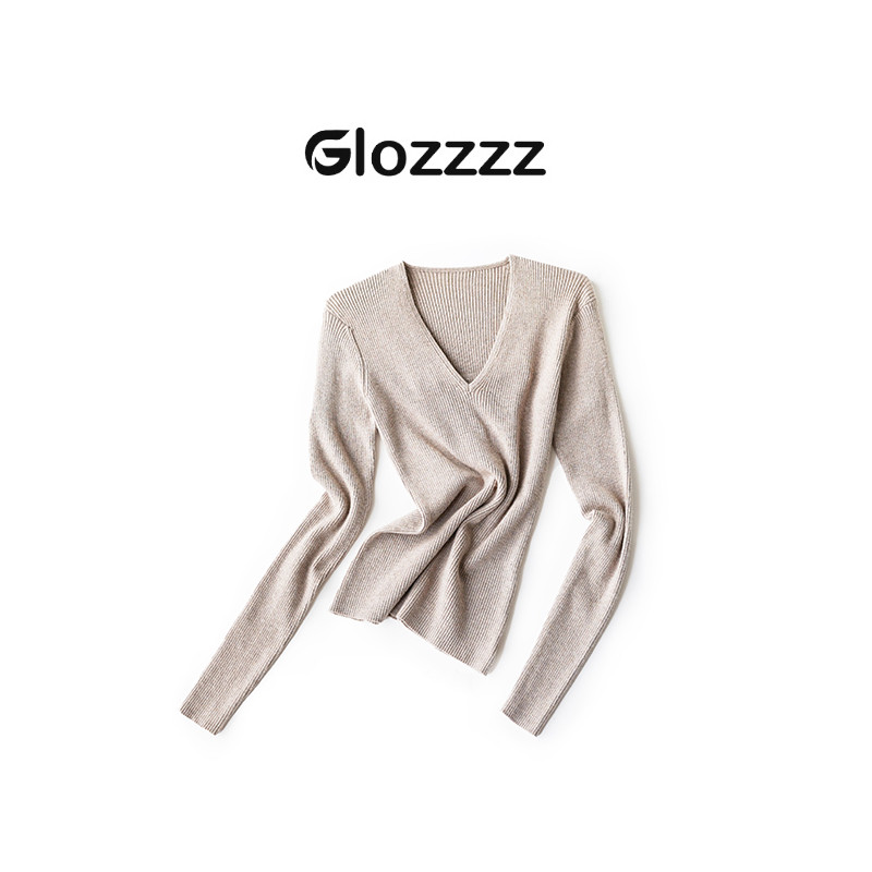 【Glozzzz】静奢打底 V领针织衫显瘦百搭打底气质长袖上衣D T325