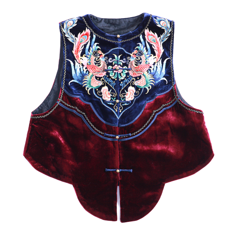 「赤火鸣羽」乐锦坊 丝绒 复古中国风原创设计感刺绣汉服女装马甲