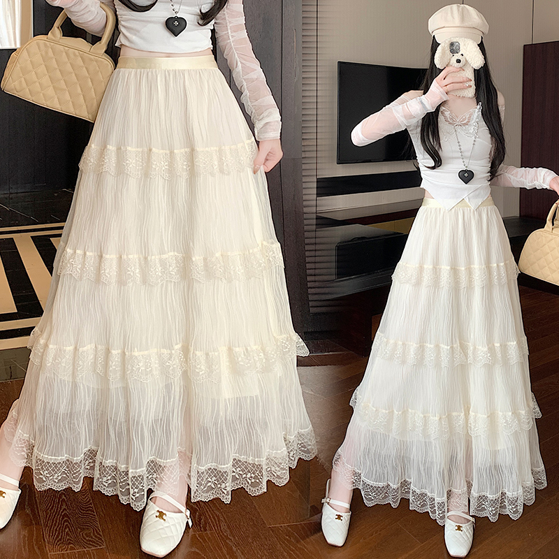  2025春夏新款甜美蛋糕裙长裙层层蕾丝花边高级感裙子半身裙