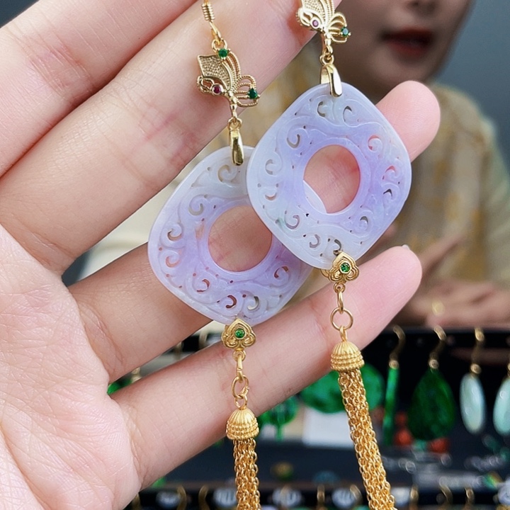 翡翠耳饰银S925镶嵌饰品