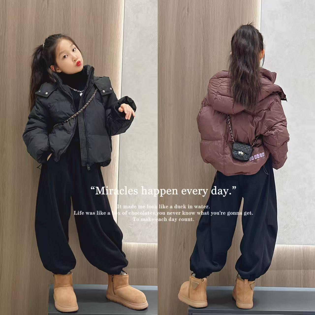 女童冬装羽绒服2025新款洋气面包保暖儿童加厚冬季外套加绒灯笼裤