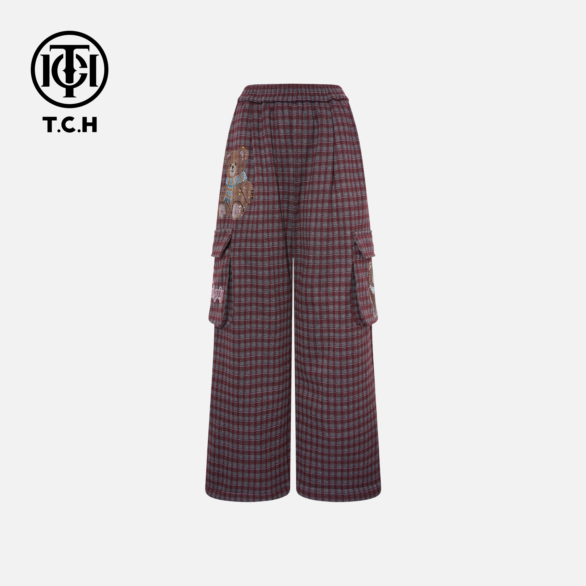 TCH【直筒阔腿】冬款百搭时尚烫钻慵懒风咖色休闲裤T75D20E1163