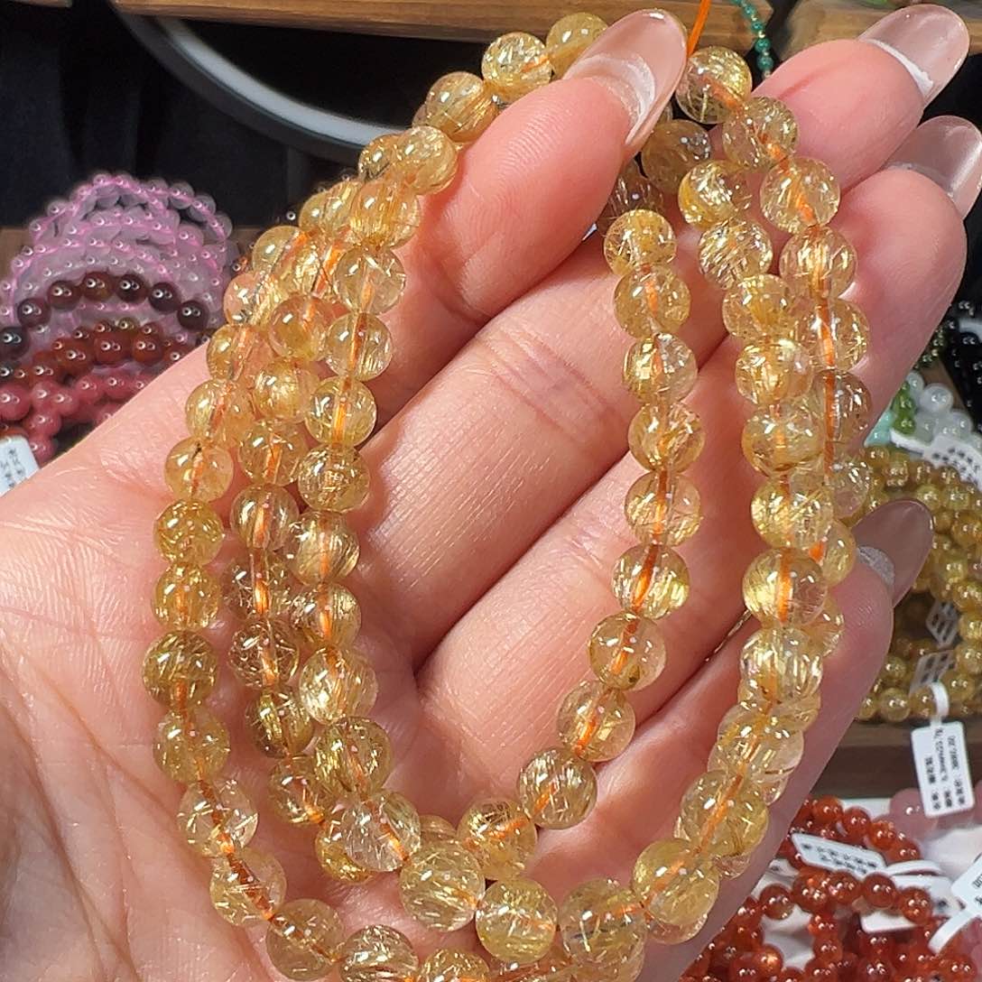 发晶手串未镶嵌天然巴西钛晶6.2mm透体三圈手串