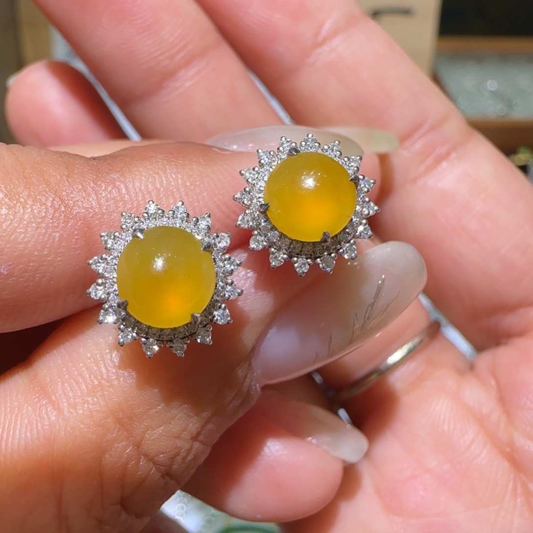 【闪购商品】翡翠耳饰18K金镶嵌天然