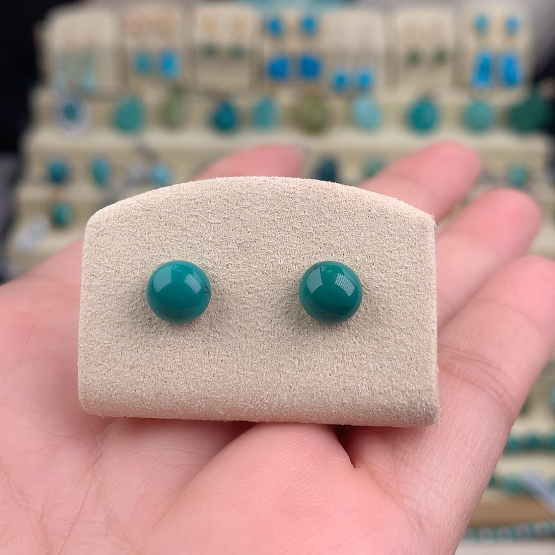 绿松石银S925镶嵌耳饰