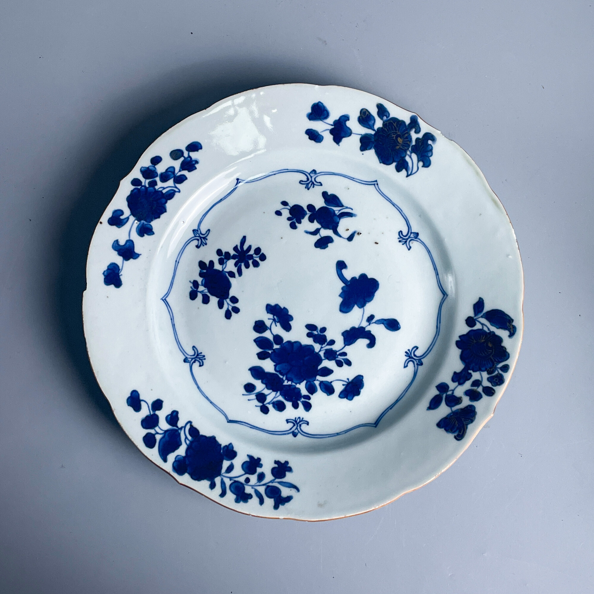 瓷器/古董清康熙青花描金花卉纹花口盘-M2XLY006B66/文物/绣花张