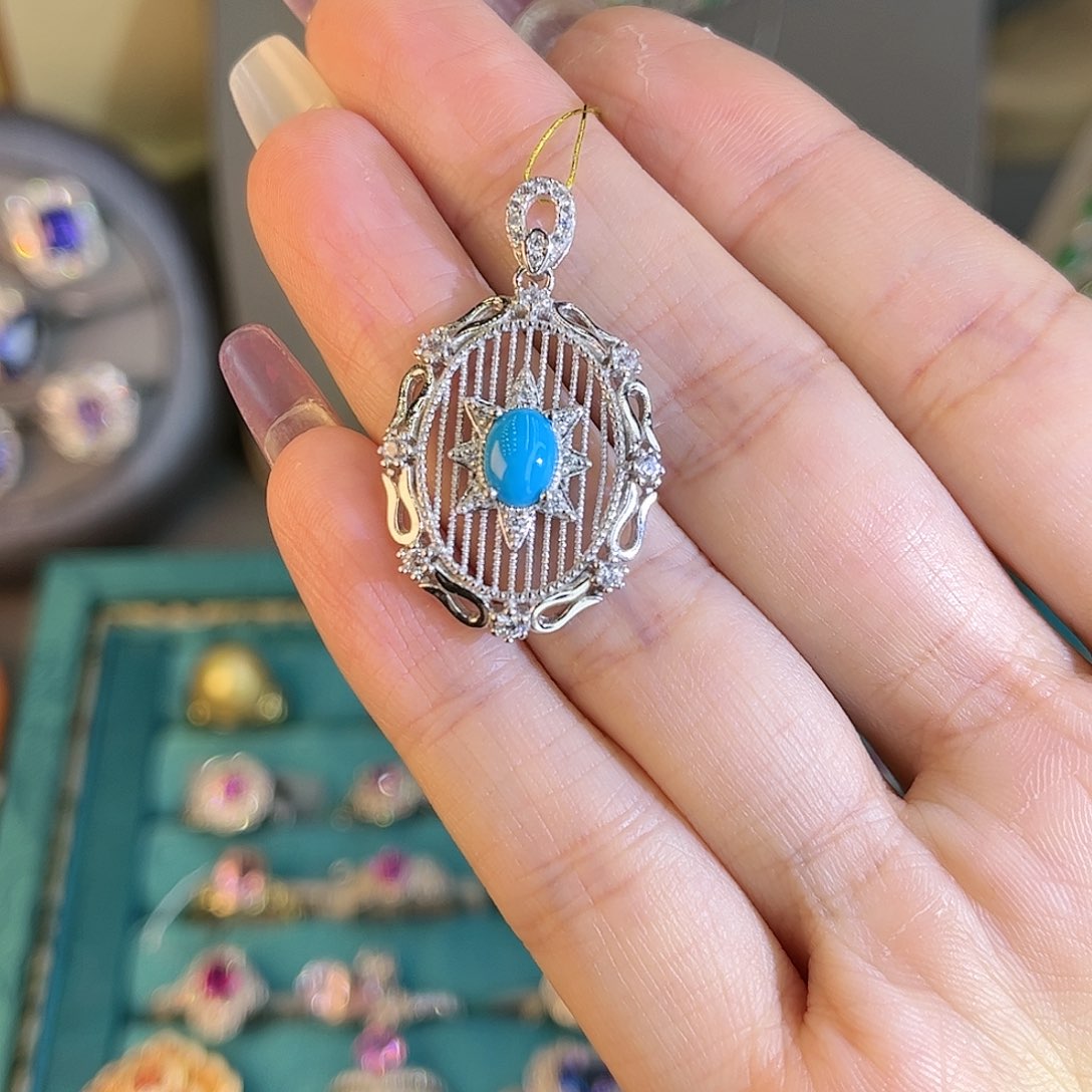 绿松石颈饰银S925镶嵌