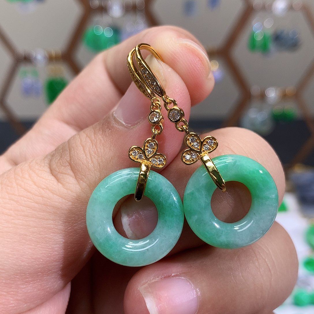 银S925镶嵌翡翠耳饰天然翡翠耳饰