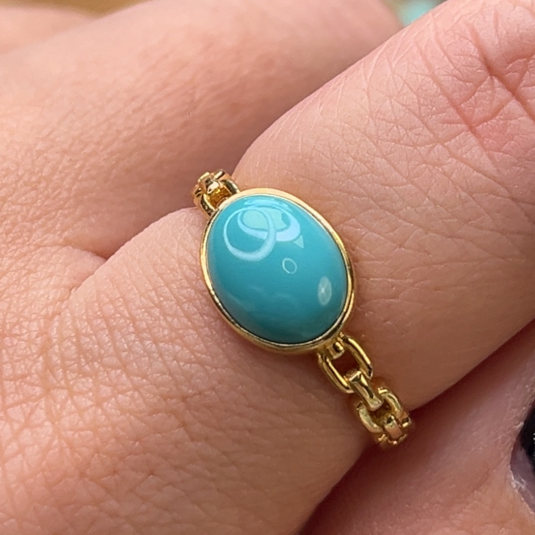 绿松石未镶嵌珠宝奇石玉化蓝金戒