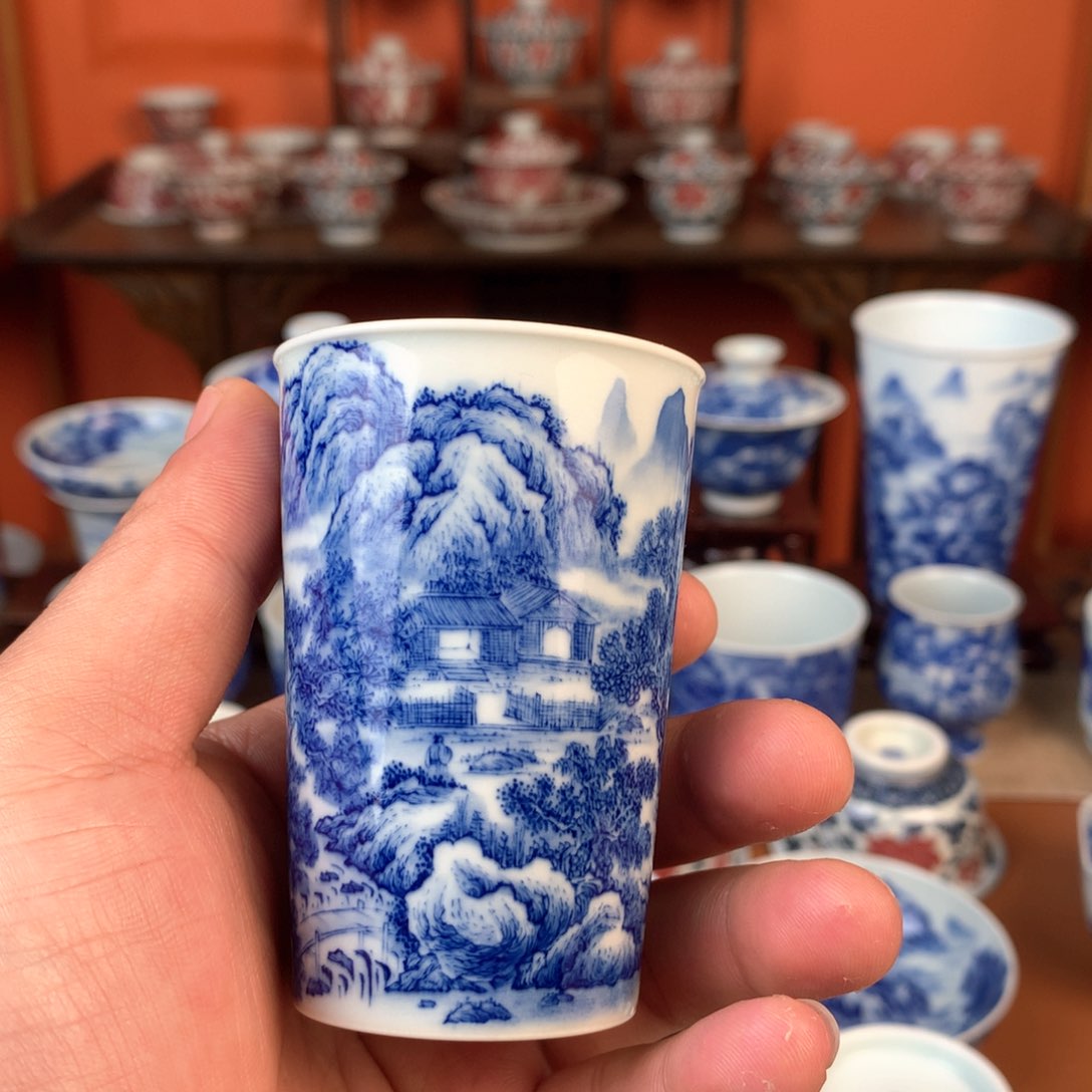 山水主人杯手工手绘