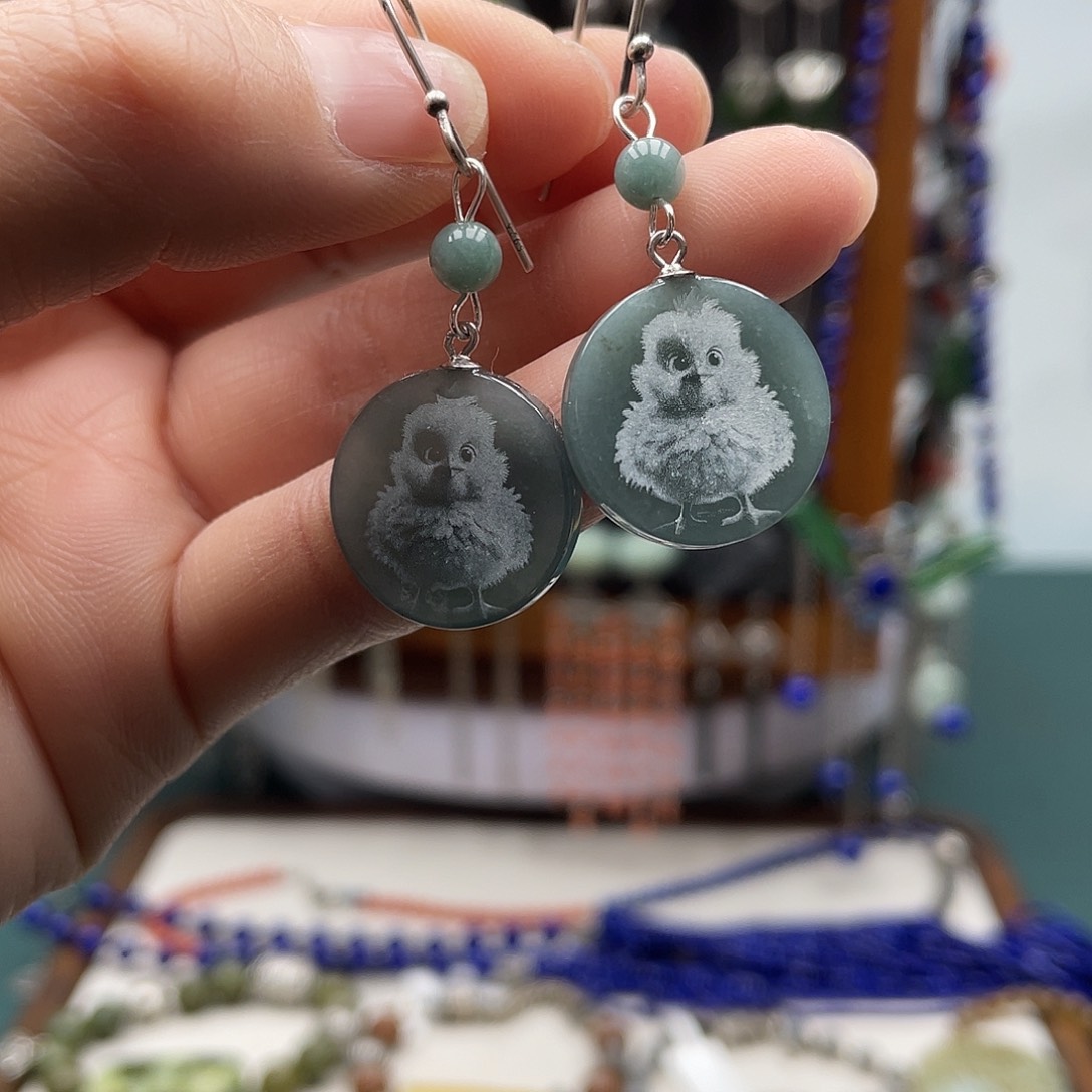 翡翠耳饰银S925镶嵌饰品