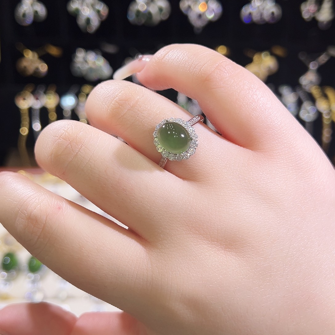 0***-蛇纹石玉银S925镶嵌戒指