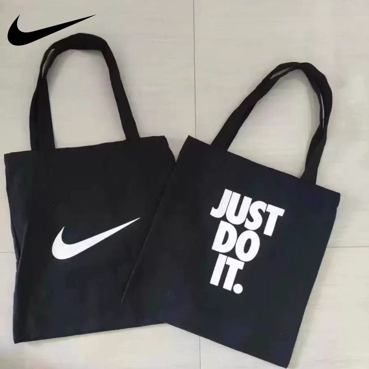 NIKE耐克斜跨黑色手提包黑白简约ins帆布袋托特单肩包时尚百搭