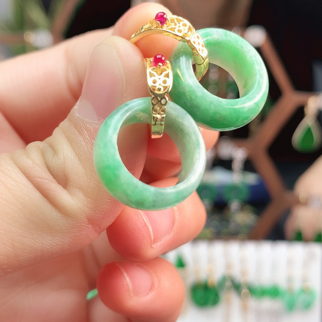 翡翠耳饰银S925镶嵌耳饰