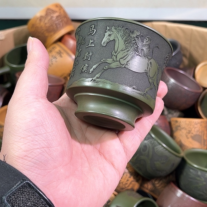 茶杯绿泥全手工紫砂主人杯