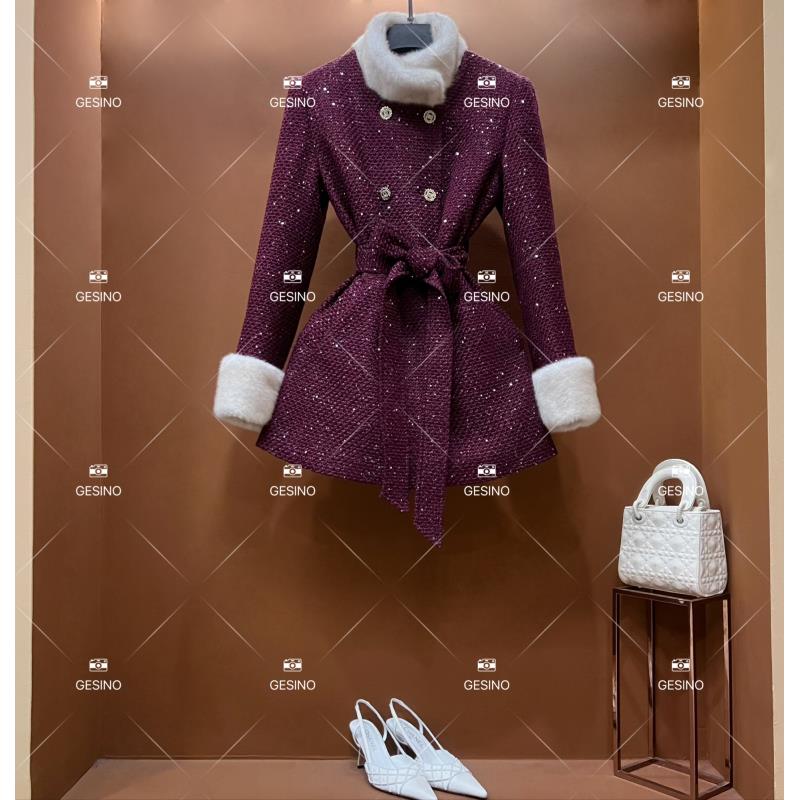 【露露】秋冬气质小香风时尚设计师中长款外套QD-2025657