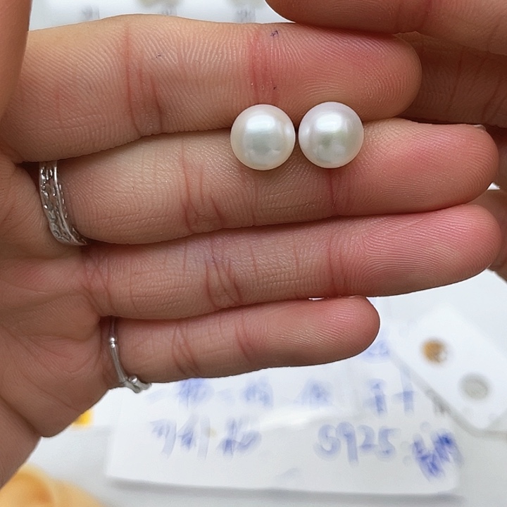 淡水珍珠耳饰银S925镶嵌湖**影