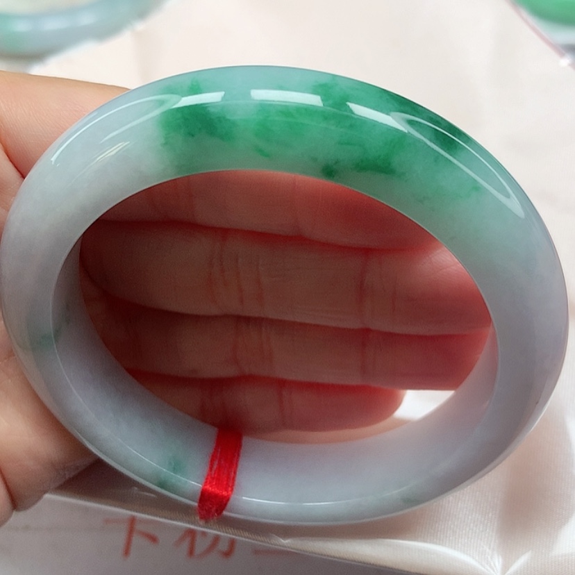 【闪购商品】翡翠手镯未镶嵌冰糯飘辣绿手镯5758圈25号