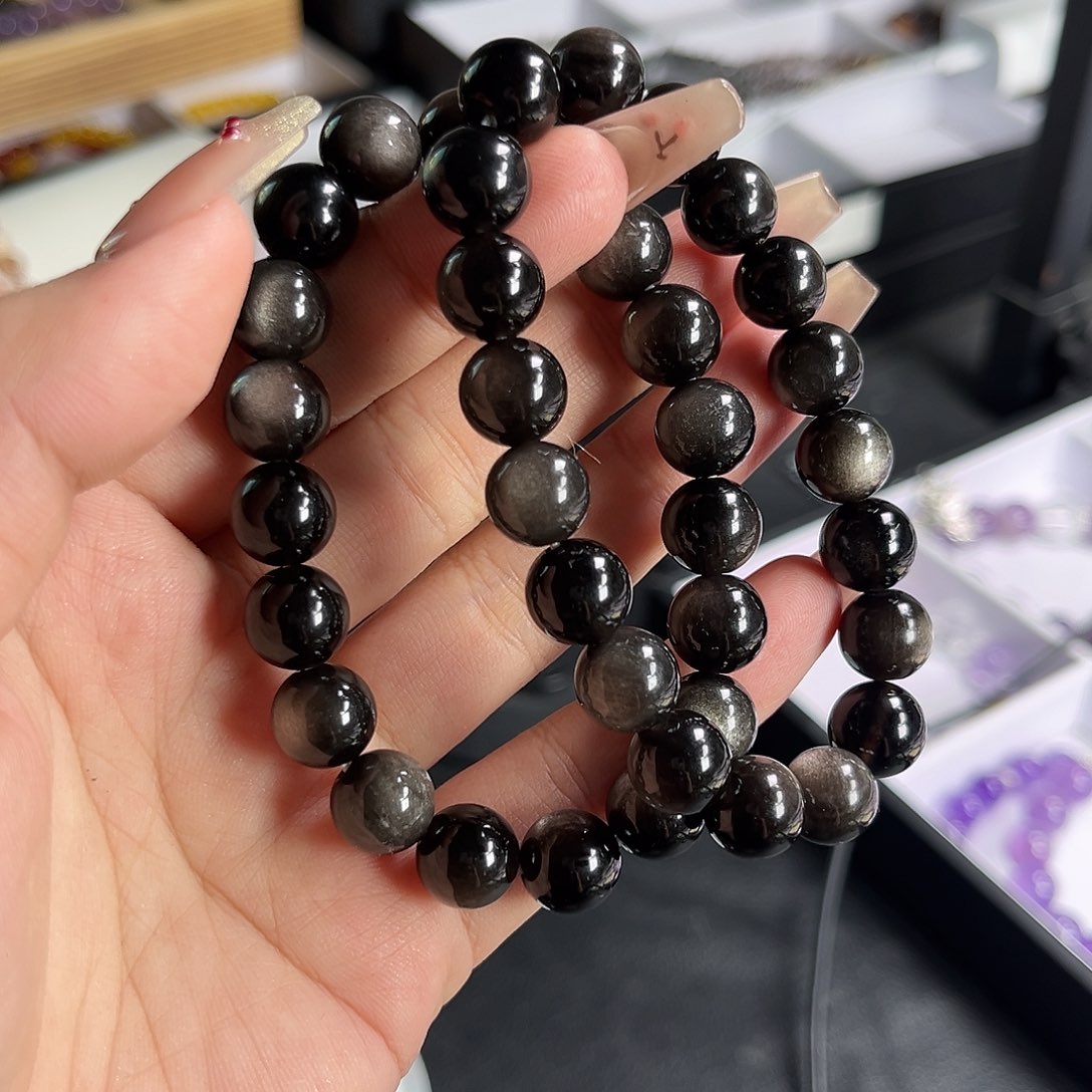 水晶手串未镶嵌银曜石 10mm