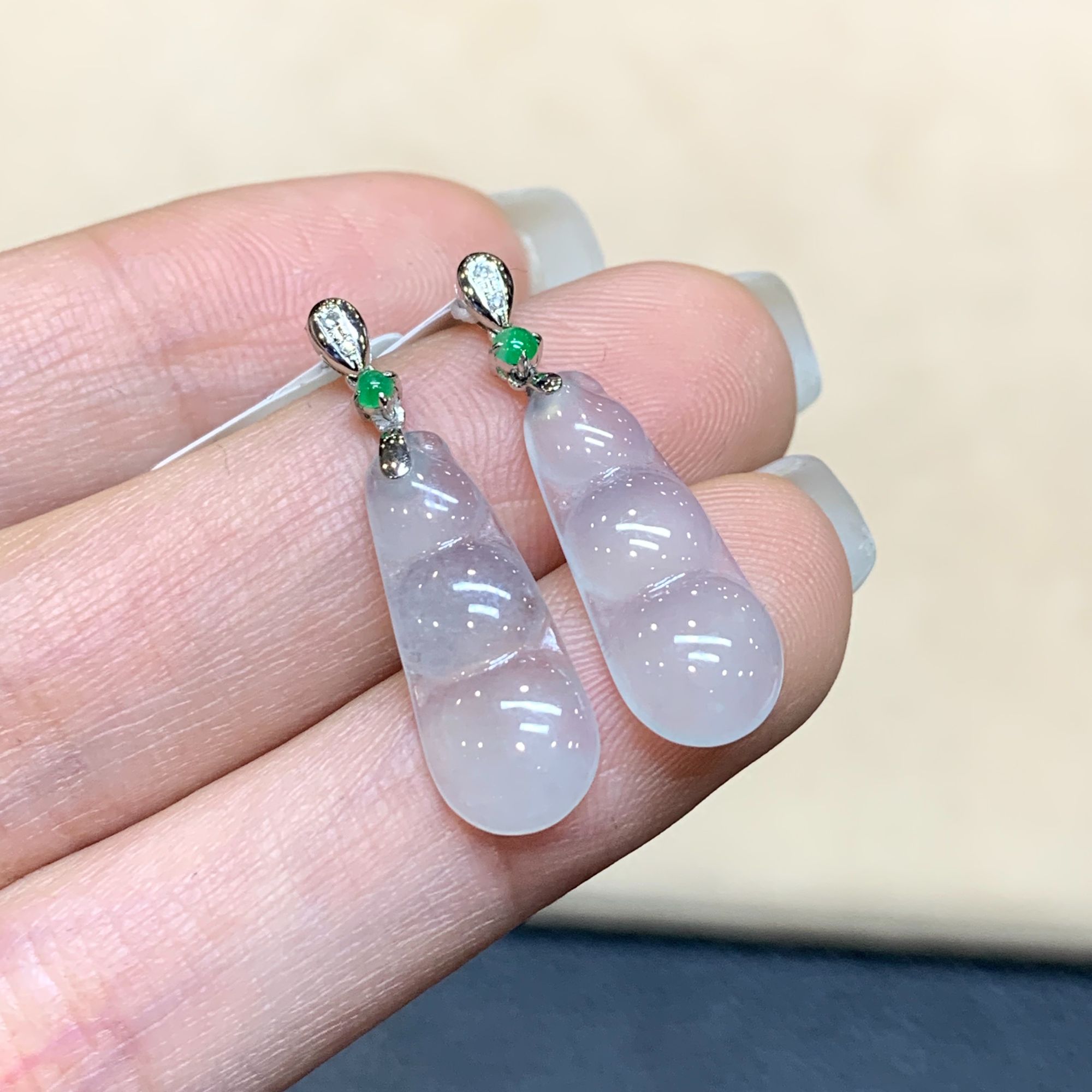 d1福豆18K金翡翠福豆耳饰