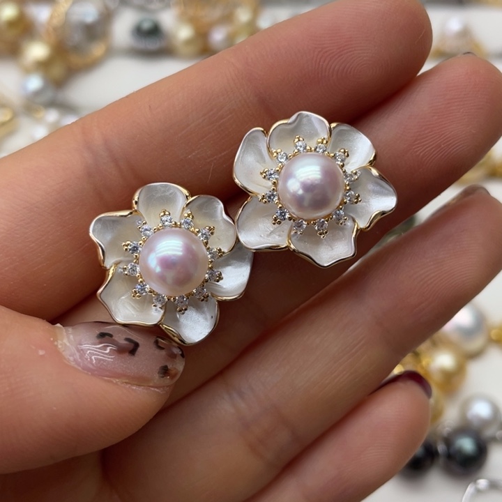 海水珍珠耳饰银S925镶嵌