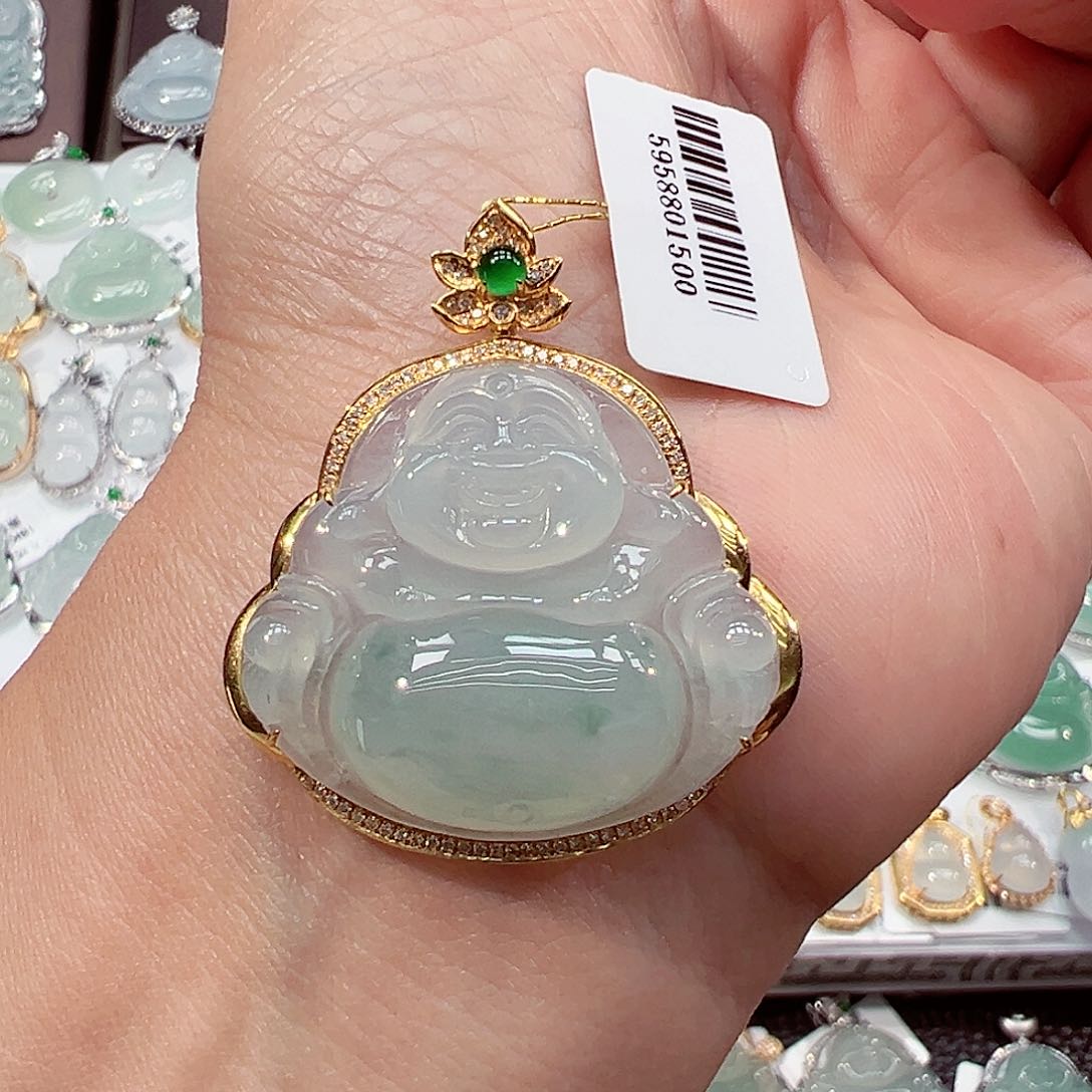 吊坠(不含链)18K金镶嵌翡翠佛公
