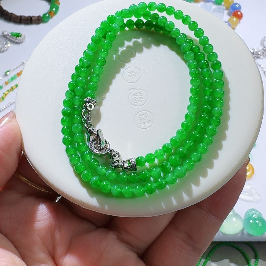 翡翠颈饰合金冰阳绿长链卡3.8不微她