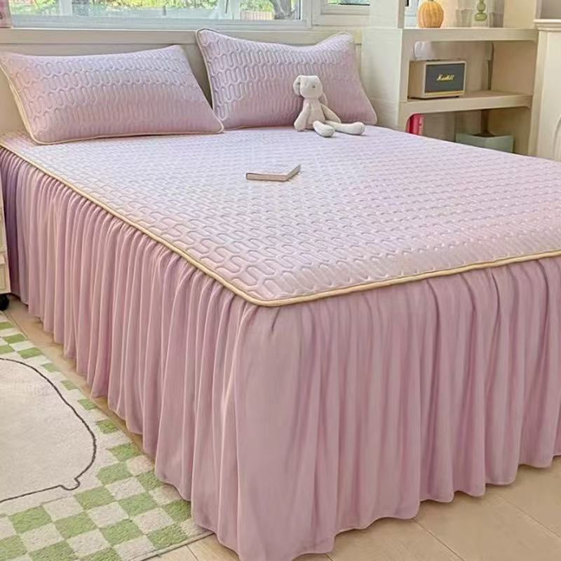 夏季乳胶冰丝凉席三件套床裙款 2025夏季可机洗