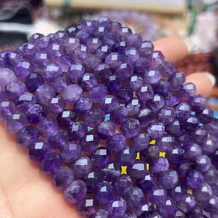 玛瑙/玉髓未镶嵌珠宝半成品T761  8m天然精品紫水晶刻面车轮一条