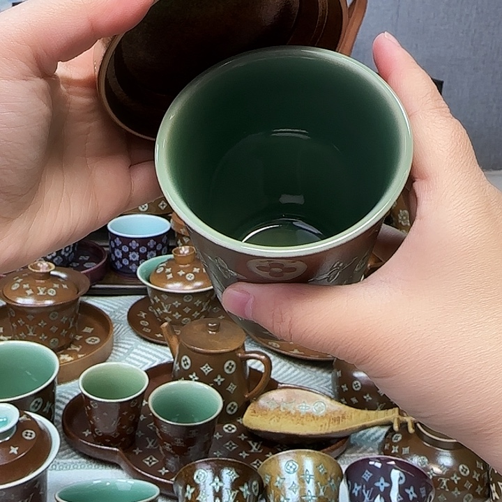 真***尘龙泉手工制作工艺品青瓷杯带礼盒